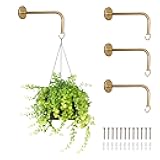 4 Pack Metal Plant Wall Hanger Hooks - 7 in. Hook for Hanging, Baskets, and Macrame, Indoor Hangers in Rustic Brass Finish, Wall Planters