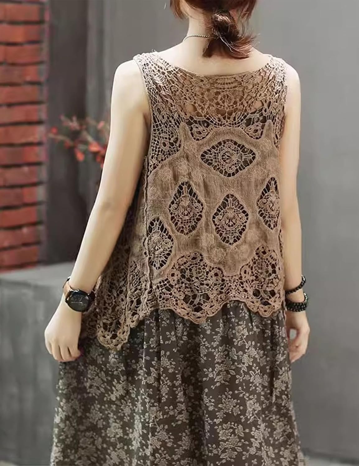 Flygo Women's Open Front Cotton Crochet Lace Boho Hippie Butterfly Vest Cardigan Coverup Sleeveless Irregular Hem - Image 4