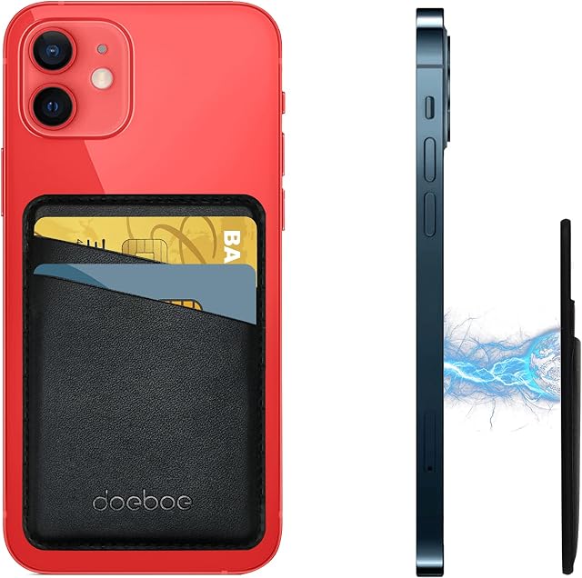 doeboe Compatible with Magsafe Wallet iPhone 14 13 12 Pro Max, Leather Card Holder for Back of iPhone 14 13 12, Magnetic Credit Card Wallets for iPhone 13 12 Mini 14 Pro, Mag Safe Accessories (Black)