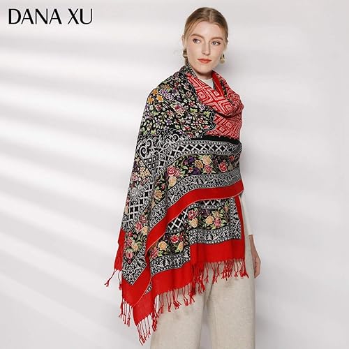 Miniatura 8 de DANA XU Lujosa bufanda de cachemira floral de gran tamaño, 100% de lana pura, extra grande, cálida, chal y envoltura para mujer