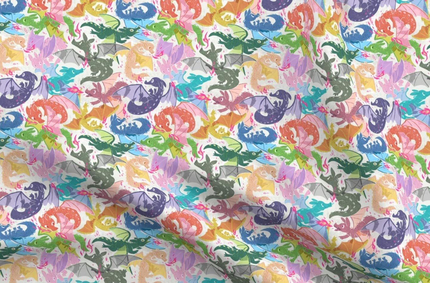 Spoonflower Fabric - Rainbow Dragons Cute Children Fun Dragon Kids Printed on Upholstery Velvet Fabric Fat Quarter - Upholstery Home Decor Bottomweight Apparel