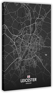 CFIOZYOS Black And White Map Leicester UK Poster Travel Canvas Art Prints Skyline Wall Art - Black And White City Pictures for Wall Decor Frame 12x18inch30x45cm