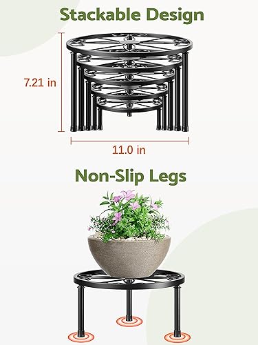 Miniatura 5 de Paquete de 5 soportes metálicos para plantas para interiores y exteriores, soporte para macetas para macetas, soportes resistentes para múltiples