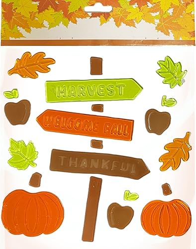 Miniatura 4 de Calcomanías de gel para ventana de Acción de Gracias, incluye calabaza, pavo, hojas de ardilla, letrero de granja, reutilizable y fácil de quitar, 6