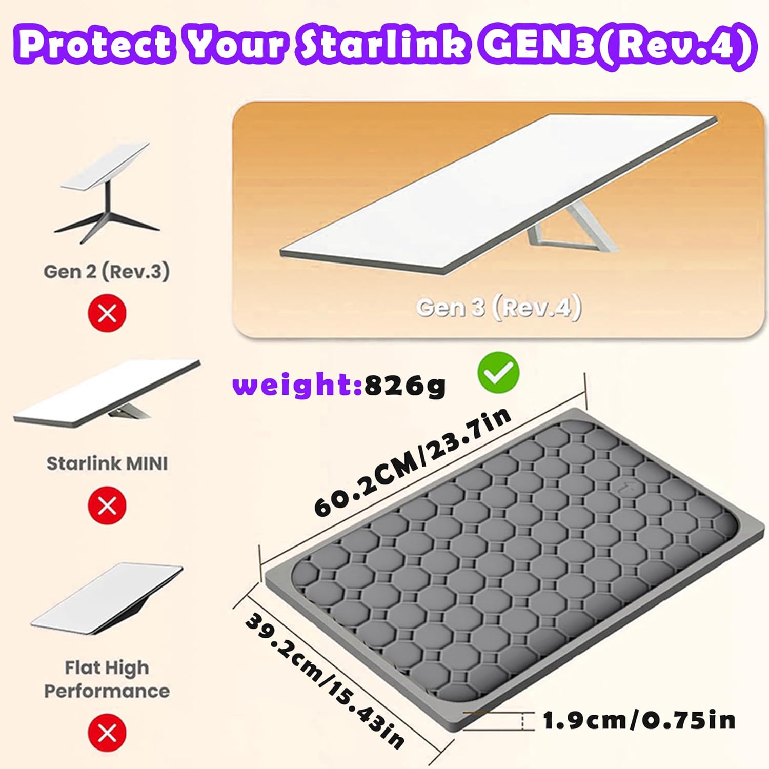 Starlink Gen 3 Protective Cover, Silicone Shockproof Starlink Gen 3 Case, Hail Protector for Starlink Gen 3 Satellite Dish, Waterproof, Resistant to Rocks/Sand/Hail, Black