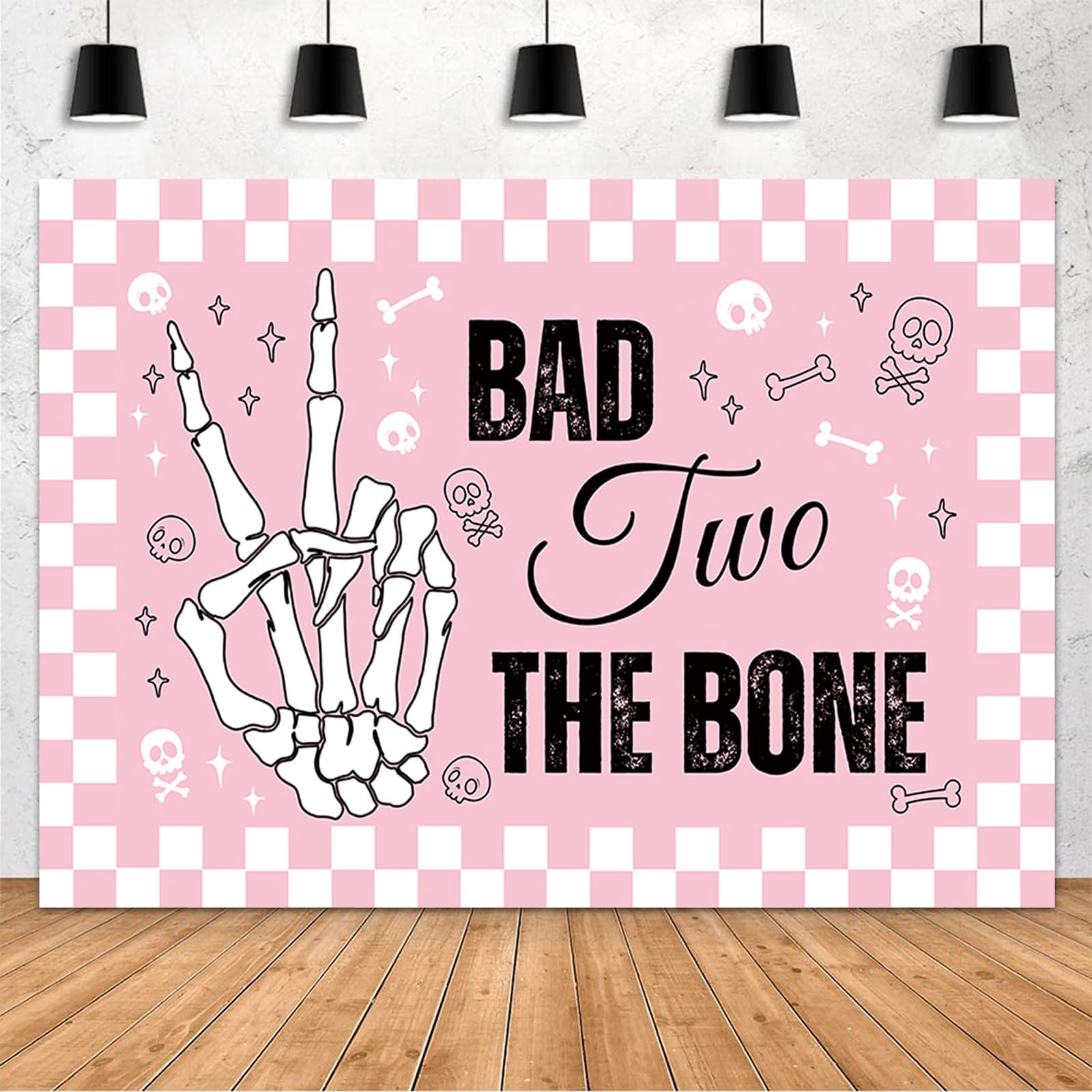 MEHOFOND Skeleton 2nd Birthday Backdrop Bad Two The Bone Pink Halloween Girls Kids Birthday Photography Background Two Years Old Birthday Party