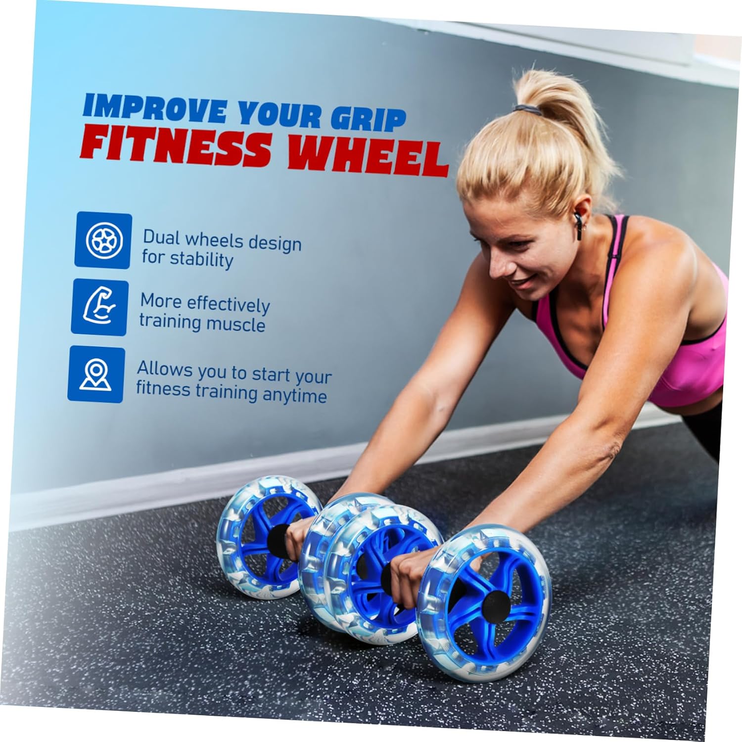 Kisangel Fitness Wheel Abdominal Wheel Roller Pelvic Floor Exercise Device Ab Workout Machine Portable Lightweight Non-slip Handles