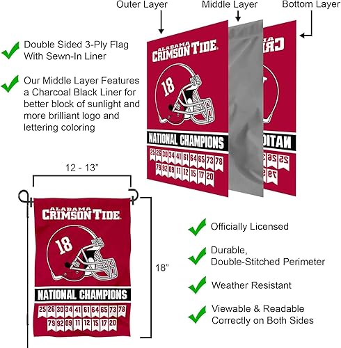 Miniatura 5 de College Flags & Banners Co. Bandera de jardín de doble cara de Alabama Crimson Tide 18 Times National Champions