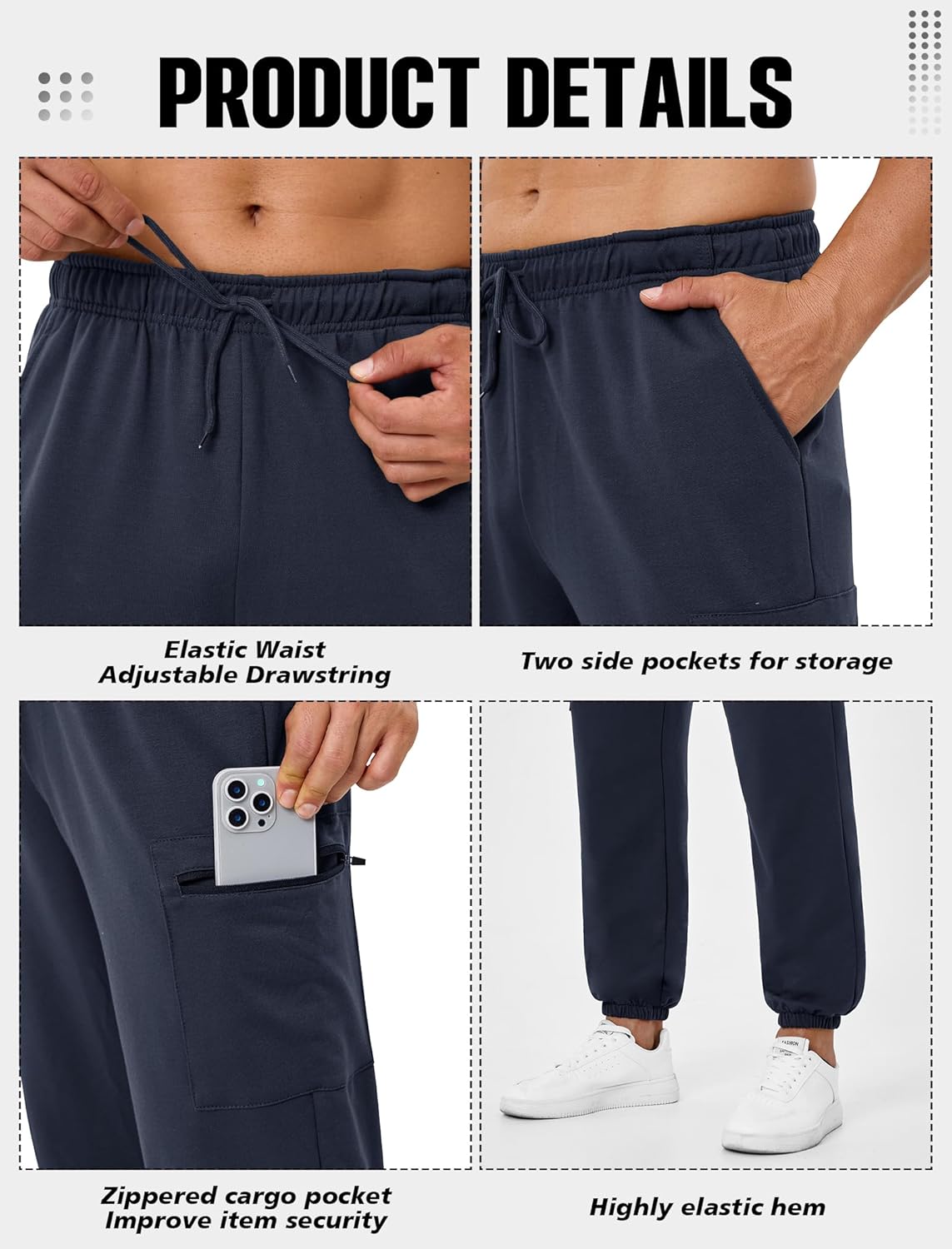 SILKWORLD Mens Sweatpants Tapered Athletic Joggers Workout Running Jogging Track Pants with Zipper Pockets - Image 4