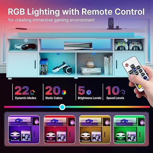 Miniatura 3 de SUNCOZE Soporte de TV LED para televisores de 65/70/75/80 pulgadas, consola de TV moderna con toma de corriente y almacenamiento, mesa central de