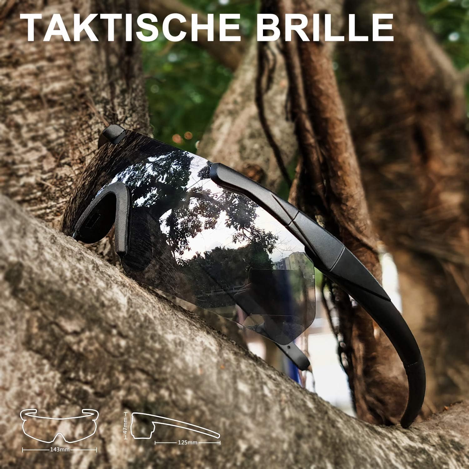 SPOSUNE Outdoor Tactical Brille mit 3 Austauschbaren Gläsern, Schlagfestigkeit Schießbrillen, Unisex-Schutzbrille Anti-Fog UV400 Augenschutz Sonnenbrille für die Jagd Radfahren Fahren