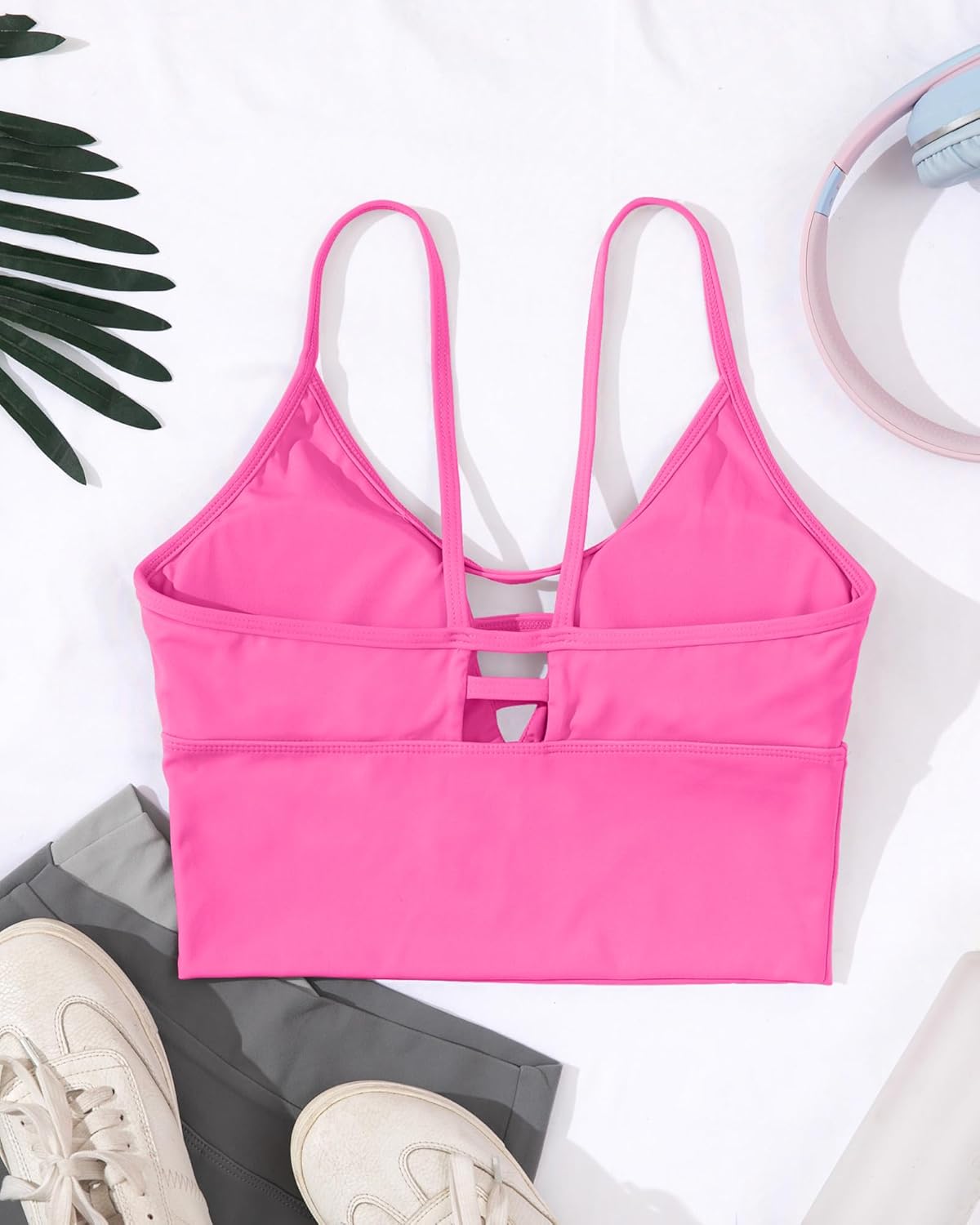 AngiMelo Longline Sports Bras for Women High Support Strappy Push Up Workout Tops Built in Bra Padded Crop Yoga Tank Top - Image 7
