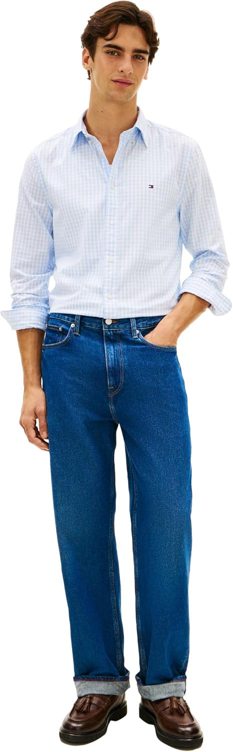 Tommy Hilfiger Mens Long Sleeve Poplin Shirts in Regular Fit, Men's Button Down Shirts, Also Available in Big and Tall