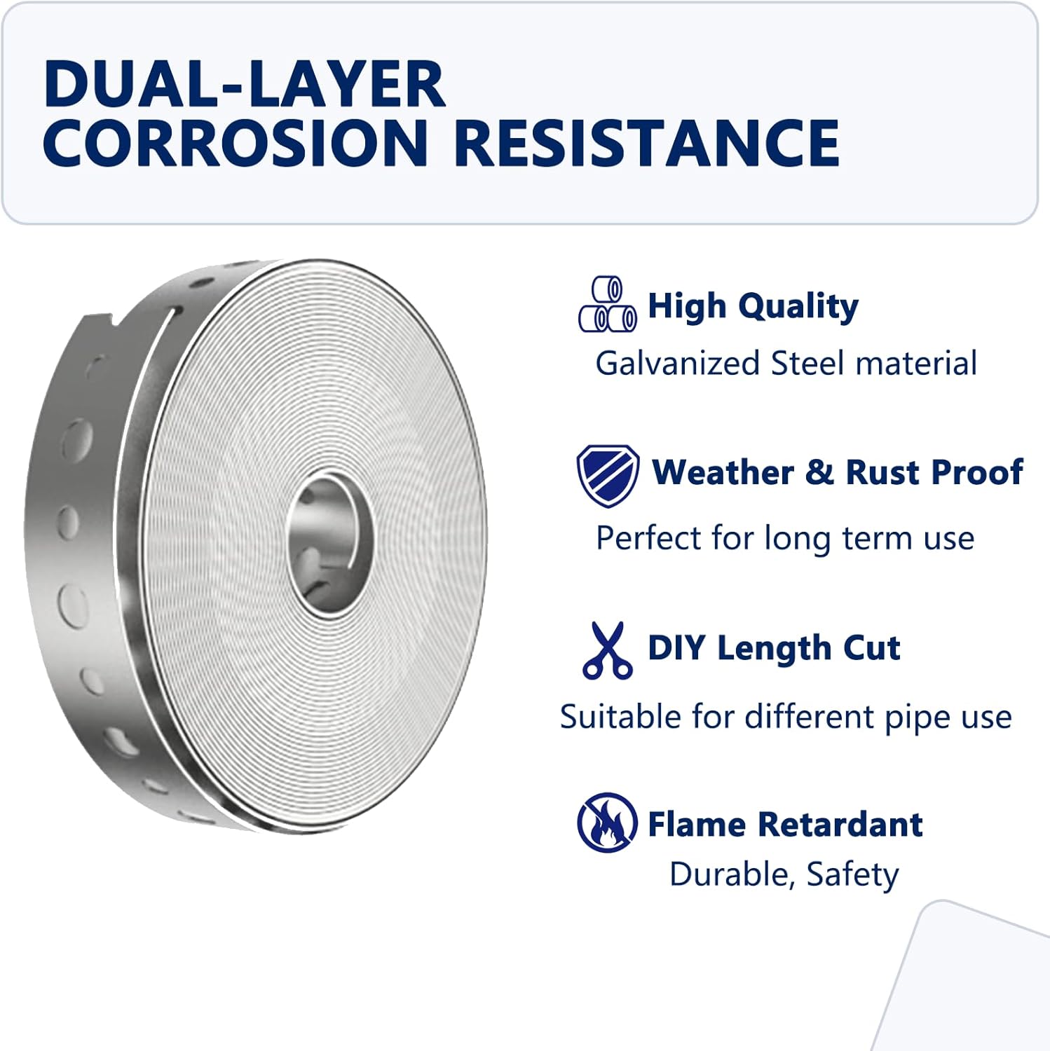 2 Pack Galvanized Metal Pipe Strap 3/4-Inch x 100ft Heavy Duty, 24 Gauge Silver Powder Coated Steel Strapping with 0.19" & 0.25" Holes for Pipe Support Hanging, Plumbing, HVAC, Duct Work, DIY Length