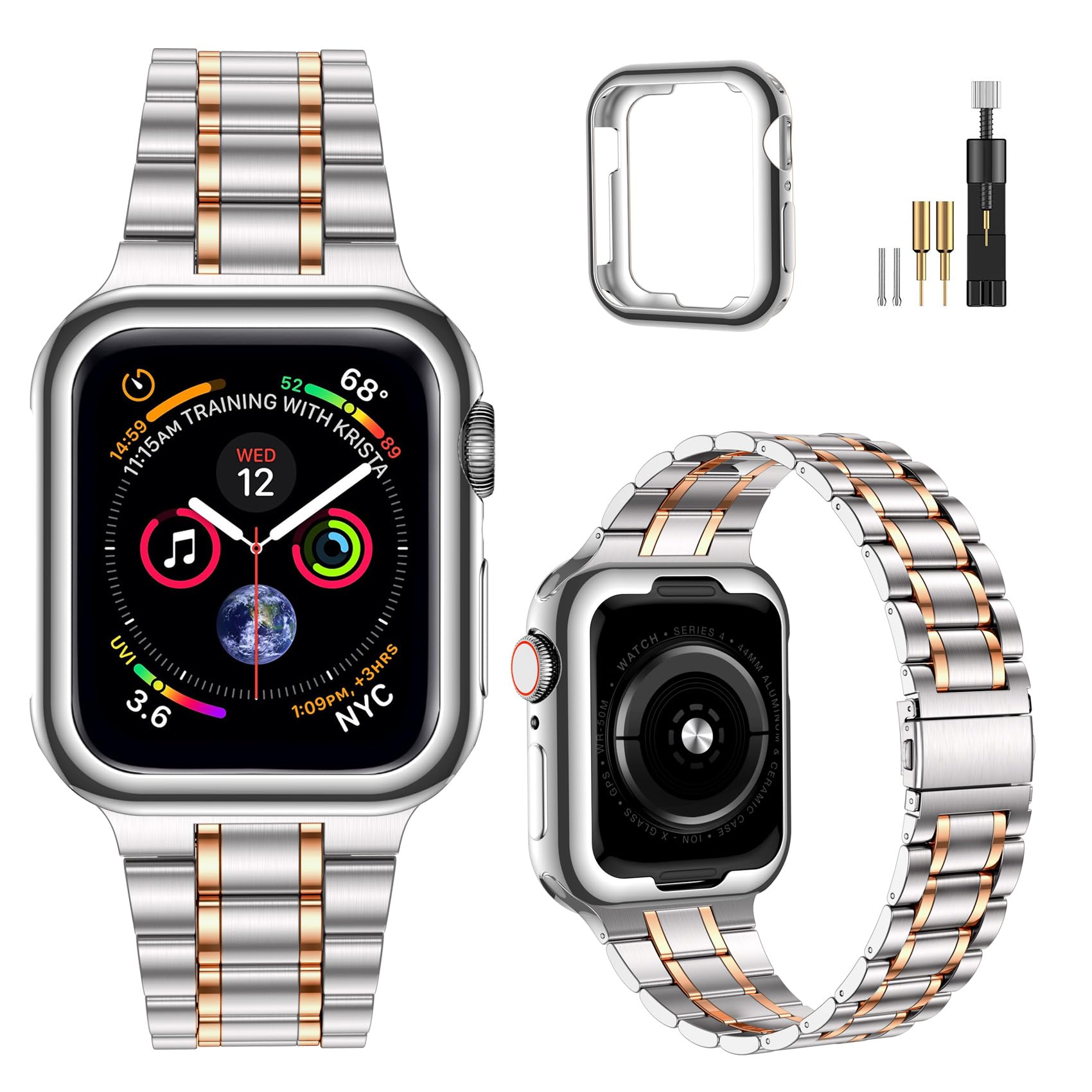 MioHHR Kompatibel mit Apple Watch Armband 38mm 40mm 41mm 42mm 44mm 45mm 49mm, massives Edelstahl-Metallarmband für iWatch Ultra 2 1 Series 9 8 7 6 5 4 3 2 1 SE