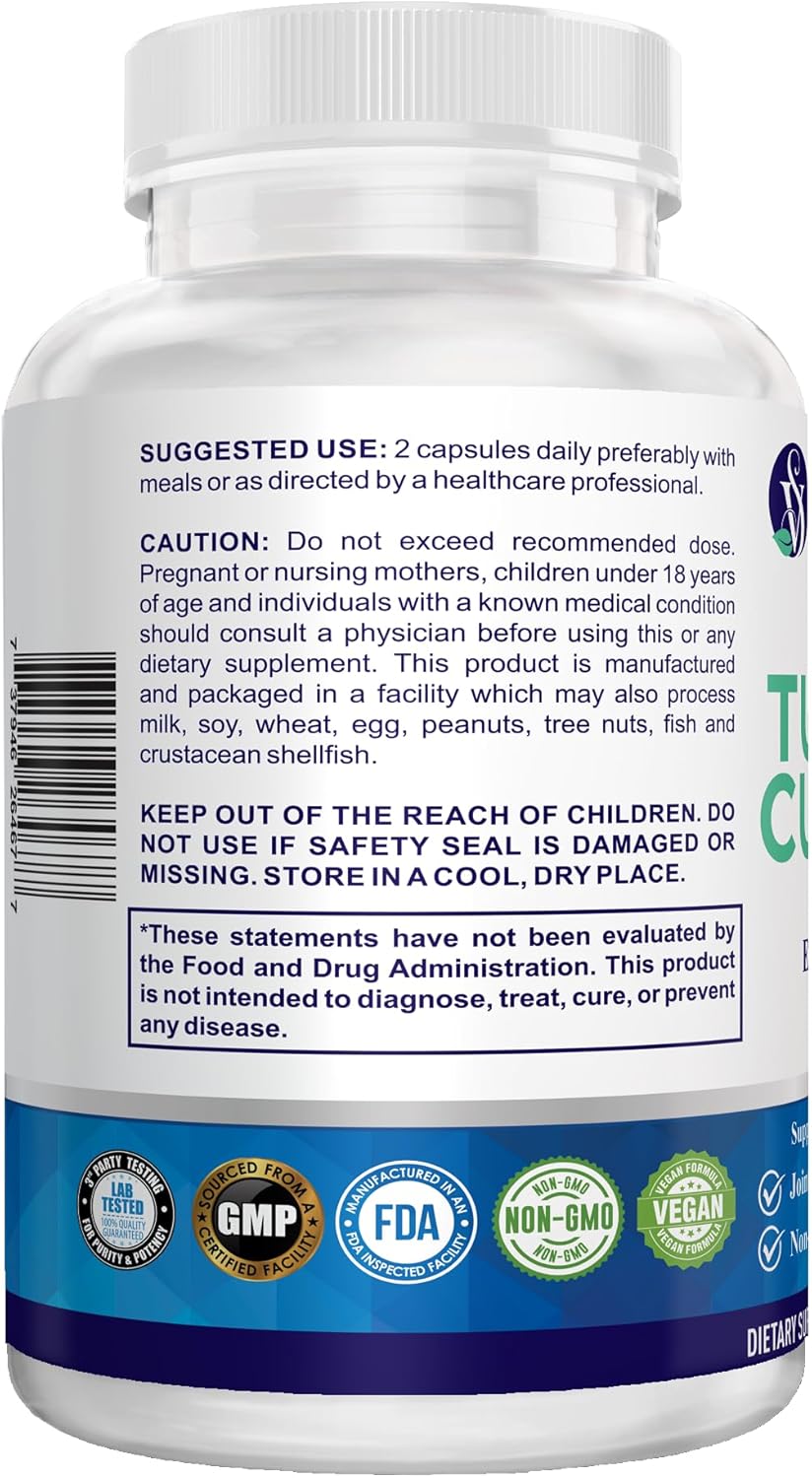Turmeric Curcumin Supplement 1500mg, 95% Curcuminoids Ultra Potent, High Absorption Curcumin with Black Pepper, Non-GMO, Made in USA, 60 Veg Capsules - Image 7