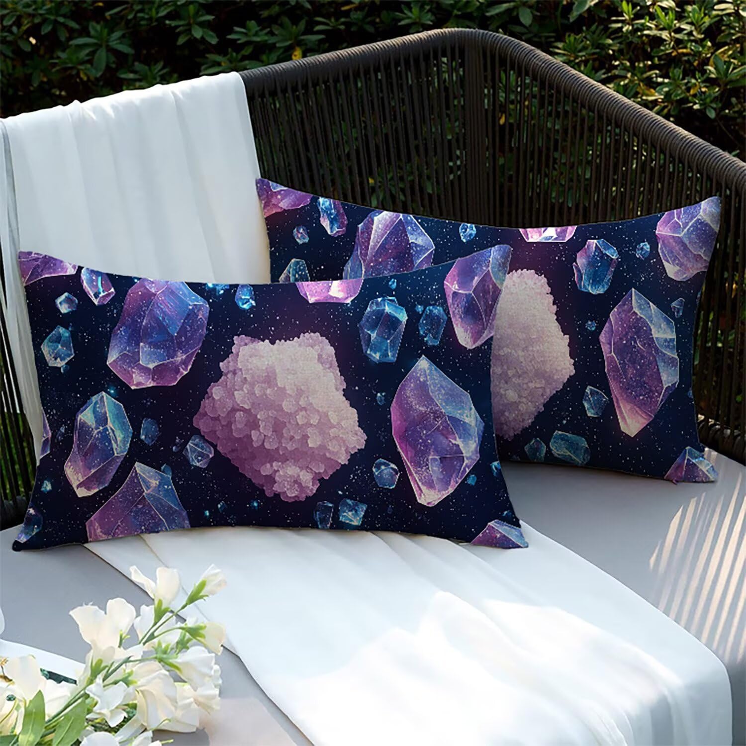 Housses de coussin extérieur imperméable violet 70x40 pour canapé de jardin et salon