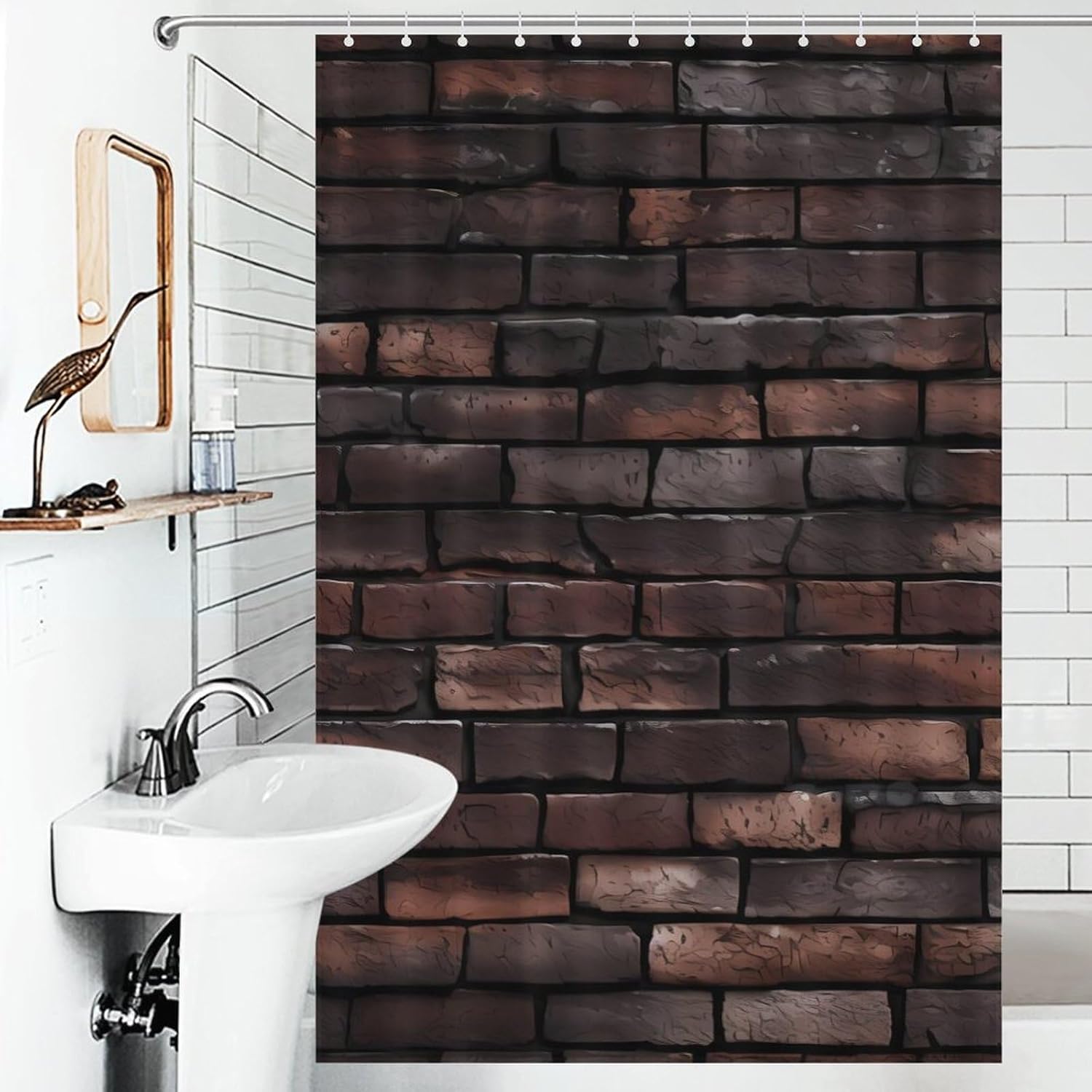 Dark Brick Wall Funny Shower Curtains Washable Bath Curtain Liner with Hooks for Bathroom Bath Tubs
