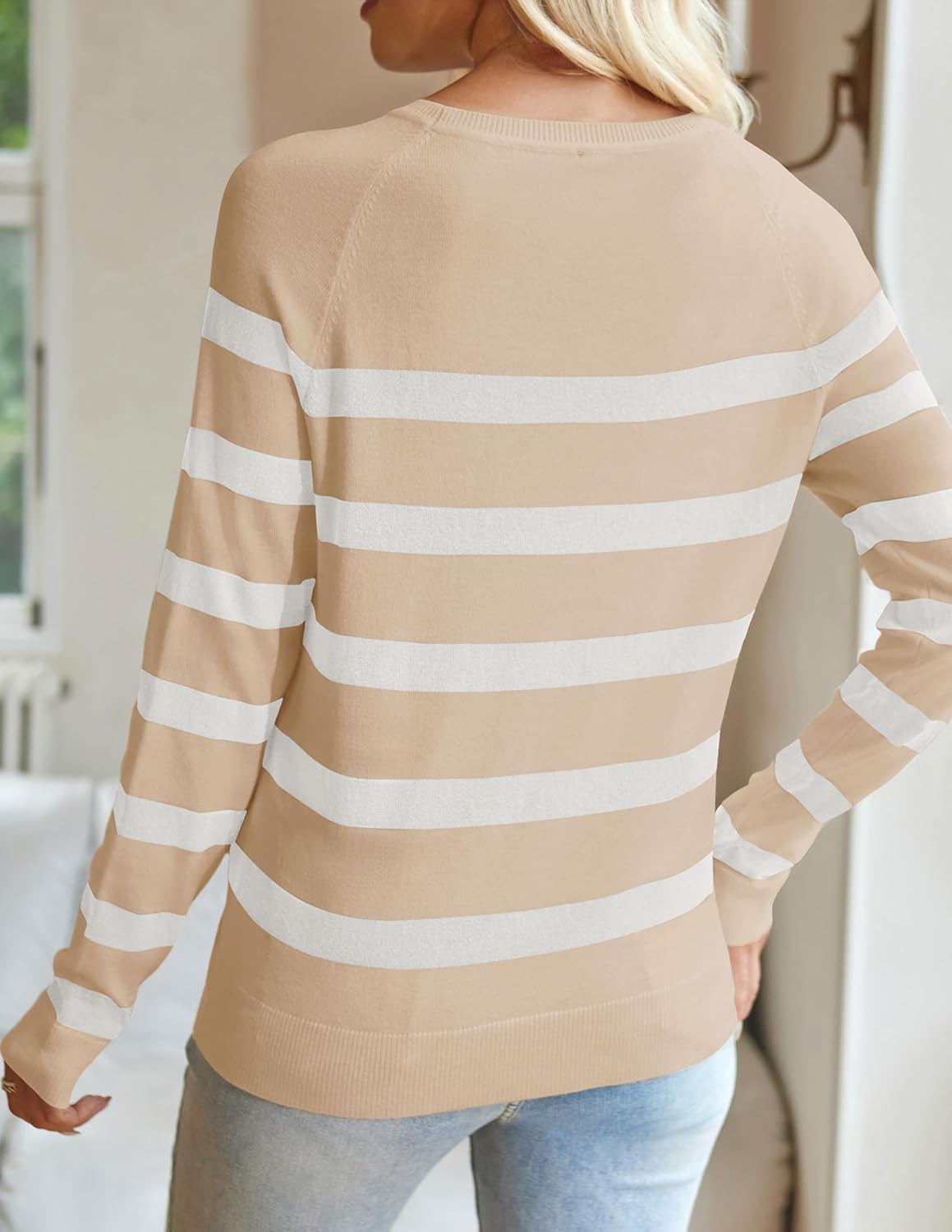 ZESICA Women's Long Sleeve Lightweight Striped Tops 2026 Fall Crewneck Ribbed Knit Shirts - Image 4