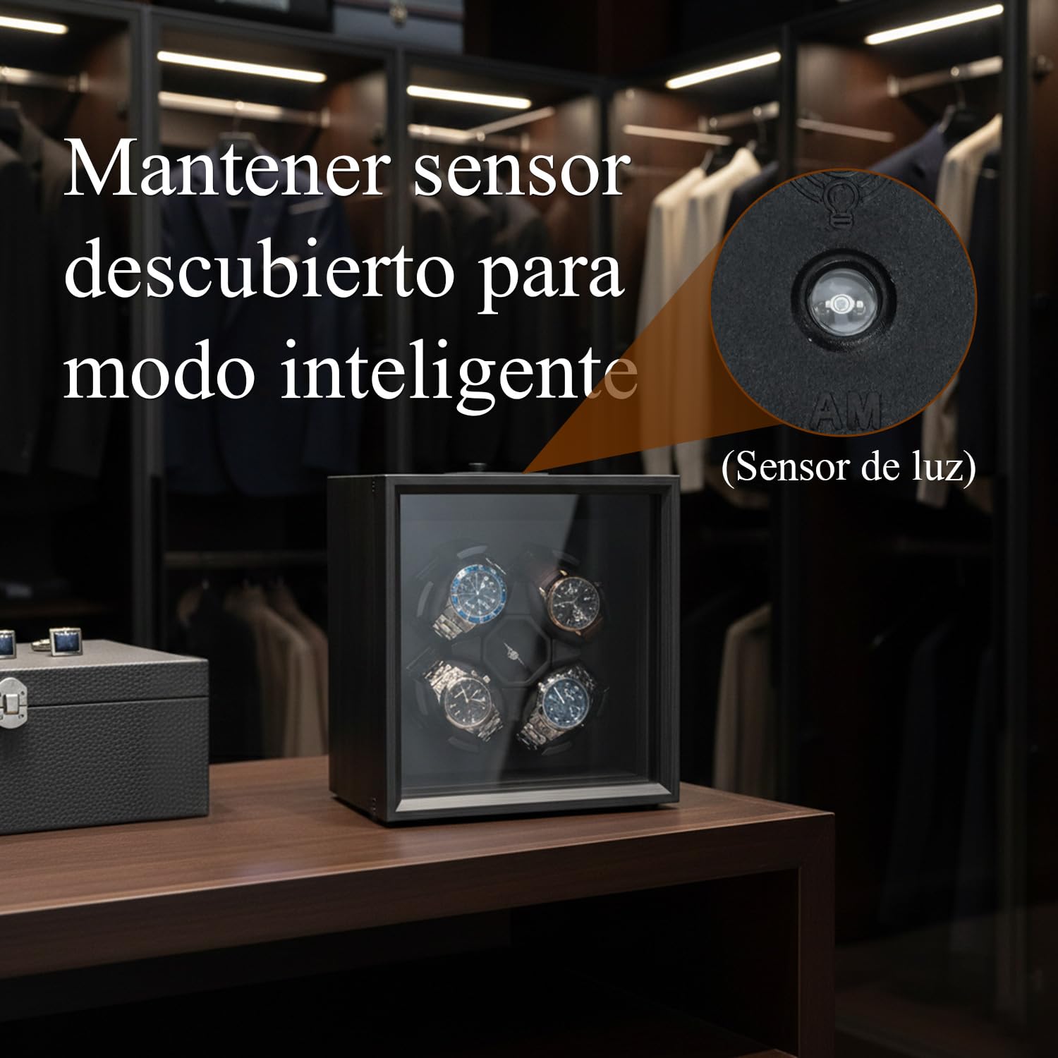 Mcbazel Enrollador Automático de Relojes para 4 Relojes, Función Automática Silenciosa, Motor Silencioso, Solución Profesional para el Cuidado de Relojes – Diseño en ébano Negro