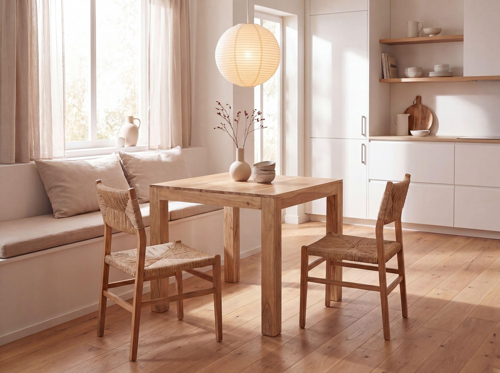 FineBuy Mesa de Comedor de Madera Maciza de Acacia 80 x 80 x 76 cm, Diseño Contemporáneo Rústico, Marrón Oscuro | Pequeña mesa de comedor para 4 personas con 4 patas estables, mesa de cocina de madera auténtica, hecha a mano única
