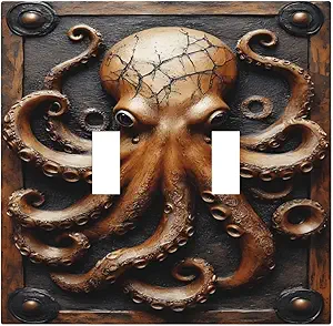 Decorative Light Switch Plate Covers Vintage Octopus Kraken 2 Gang Light Switch Cover Plate Unique Double Toggle Wall Plate Switch Plate Cover Outlet Covers for Bedroom Home Decor