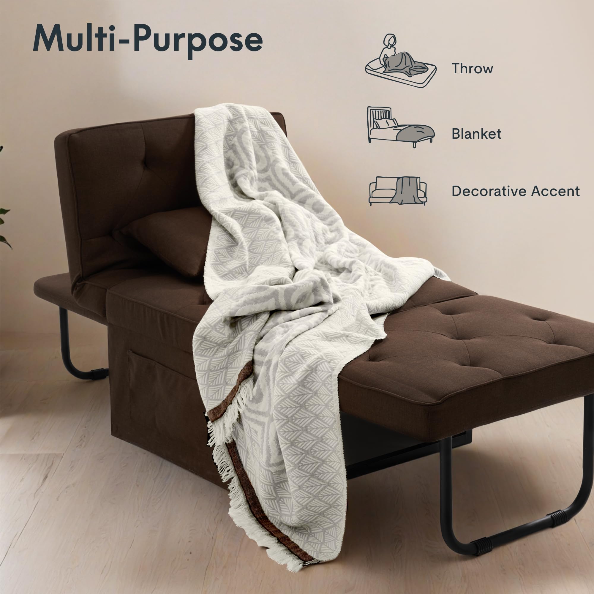 FLEXISPOT Manta Premium de Algodón Turco 130x170 cm,Tejido Jacquard Suave,Prelavada y Transpirable,Respetuosa con la Piel,Manta Ligera para Sofá,Cama,Viajes,Camping y Decoración del Hogar,Gris
