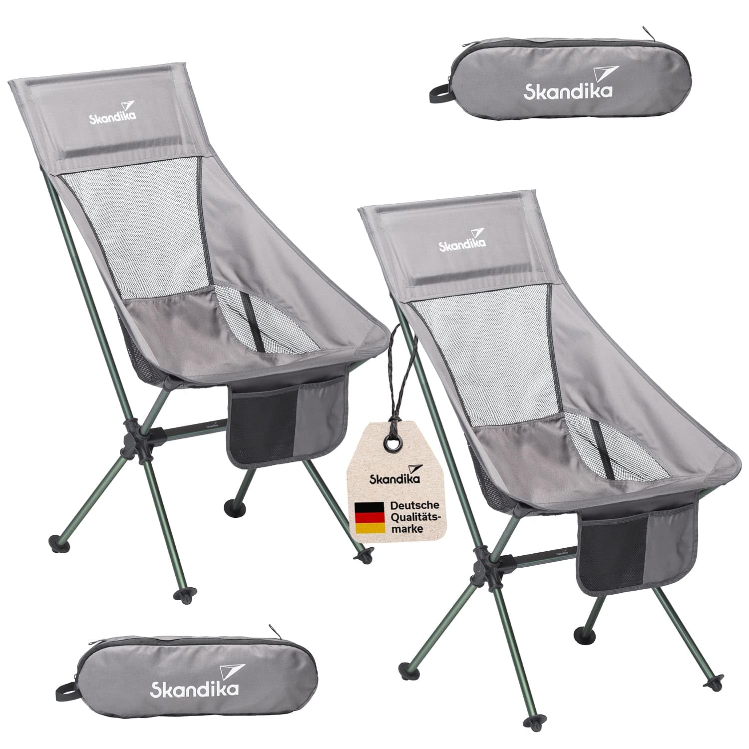 Skandika Campingstuhl Compact bis 150 kg belastbar | Camping Stuhl, Anglerstuhl, klein, faltbar, kleines Packmaß, klappbar, stabil, leicht, bequem gepolstert | Faltstuhl