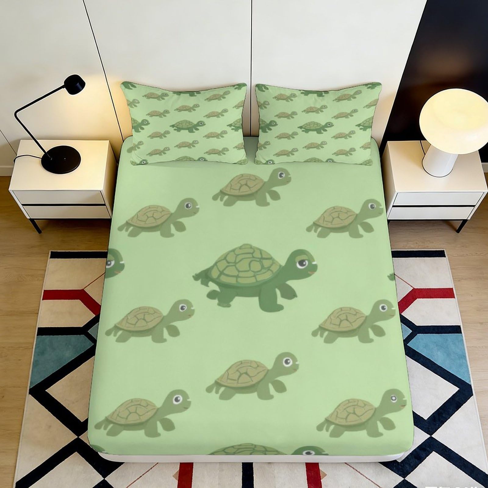 3D Printed Turtle Pattern Fitted Sheet Microfiber Soft Breathable Cartoon Turtle Bed Sheet for Bedroom Dormitory Guest Room Mattress Protection Decor 120x200x25cm
