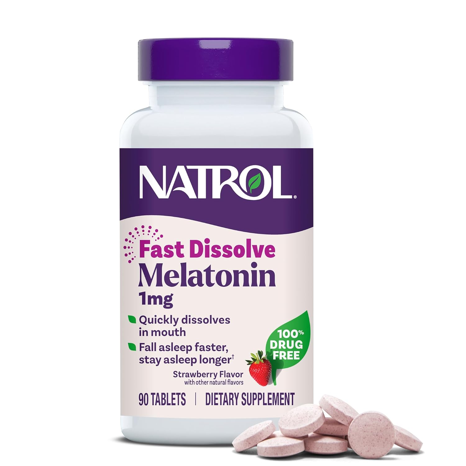 Natrol Fast Dissolve Melatonin 1 mg Melatonin Supplements for Restful Sleep Sleep Support for Adults 90 Strawberry-Flavored Tablets