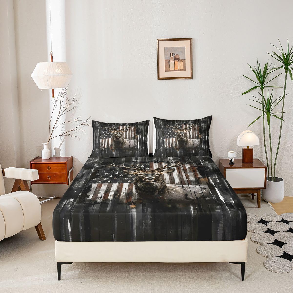 Homemissing Sábana bajera ajustable con 2 fundas de almohada, tamaño King, con diseño de bandera americana, bolsillo profundo de 40,6 cm, para niños y niñas, decoración de dormitorio de adolescentes