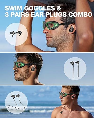 Miniatura 2 de ZIONOR G1 Lite - Gafas de natación polarizadas con 3 pares de tapones para los oídos, gafas de natación con protección UV antivaho para adultos,