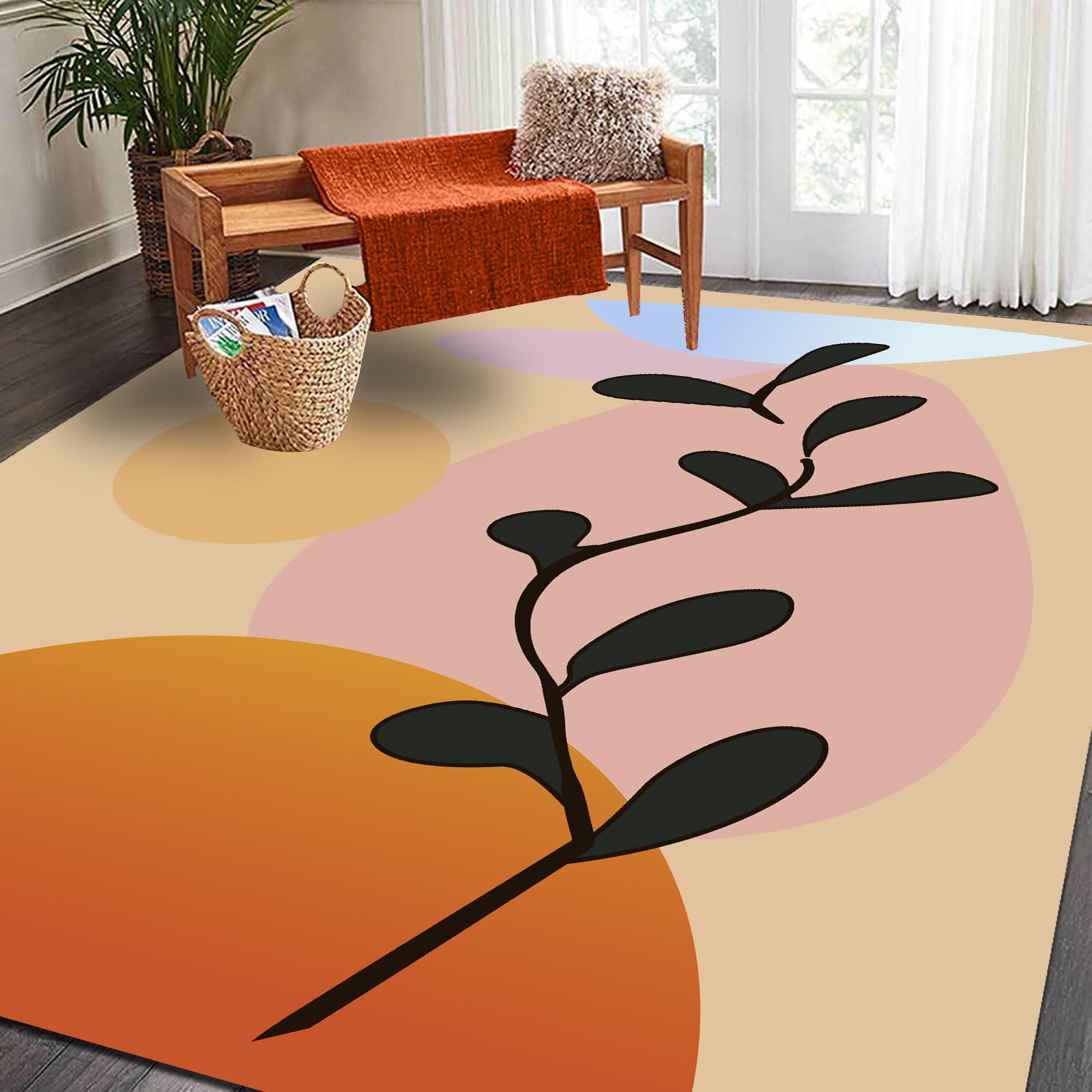 Tapis poils ras doux salon et chambre orange lavable 110x190