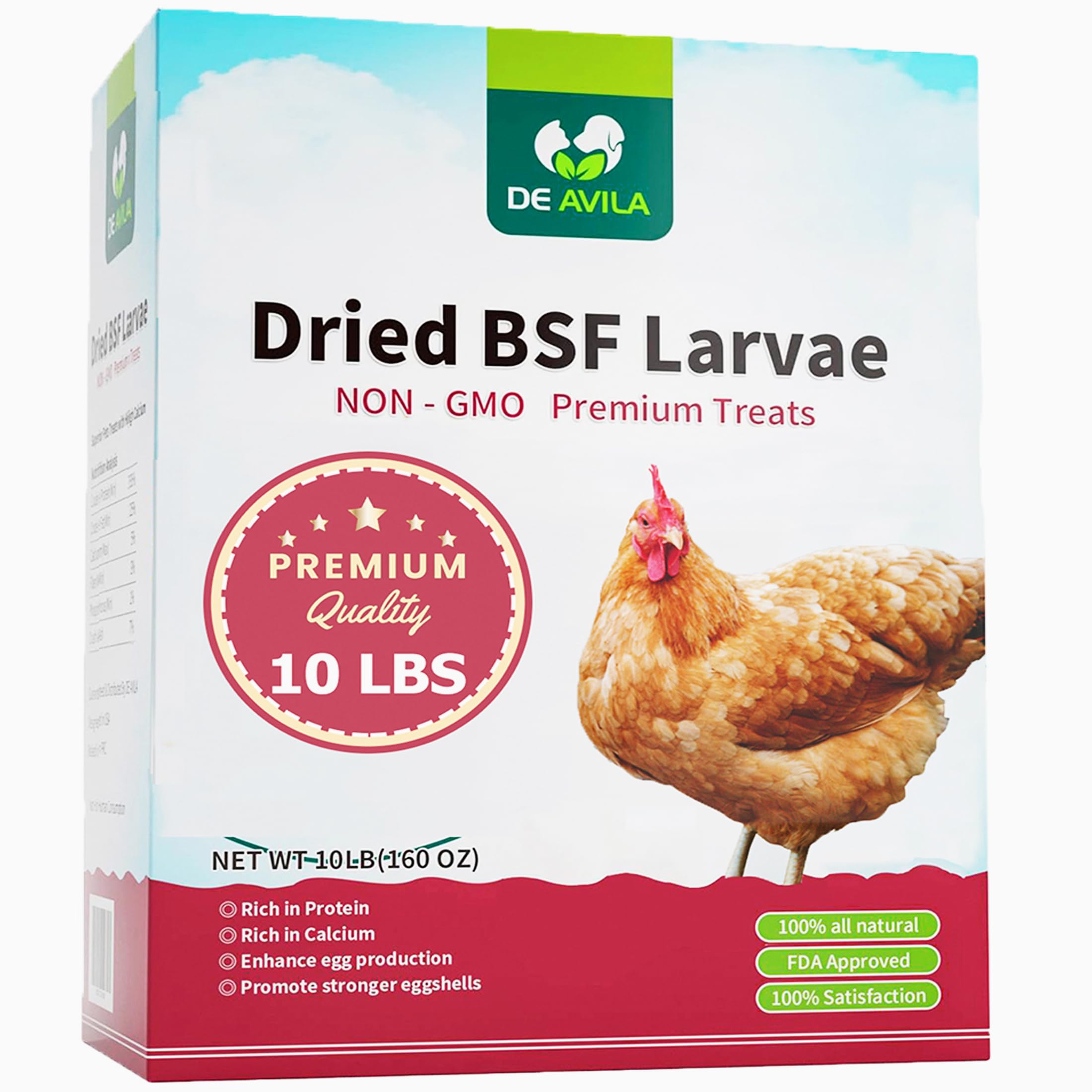 DE AVILA Dried Black Soldier Fly Larvae 10LB - 100% Natural BSF Larvae for Chicken Feed - BSFL 85X More Calcium Than Mealworms - High Calcium Treats for Birds Duck Reptiles Hedgehog Geckos Turtles