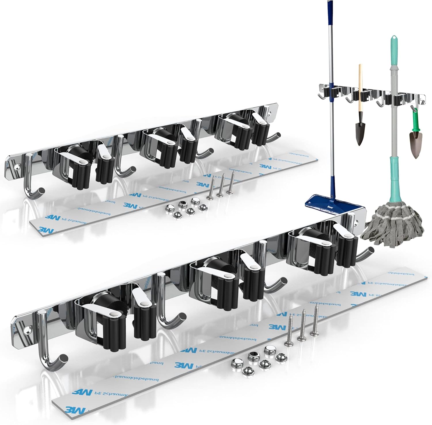 DIPTools Wall Broom Holder Made of Stainless Steel, SelfAdhesive No