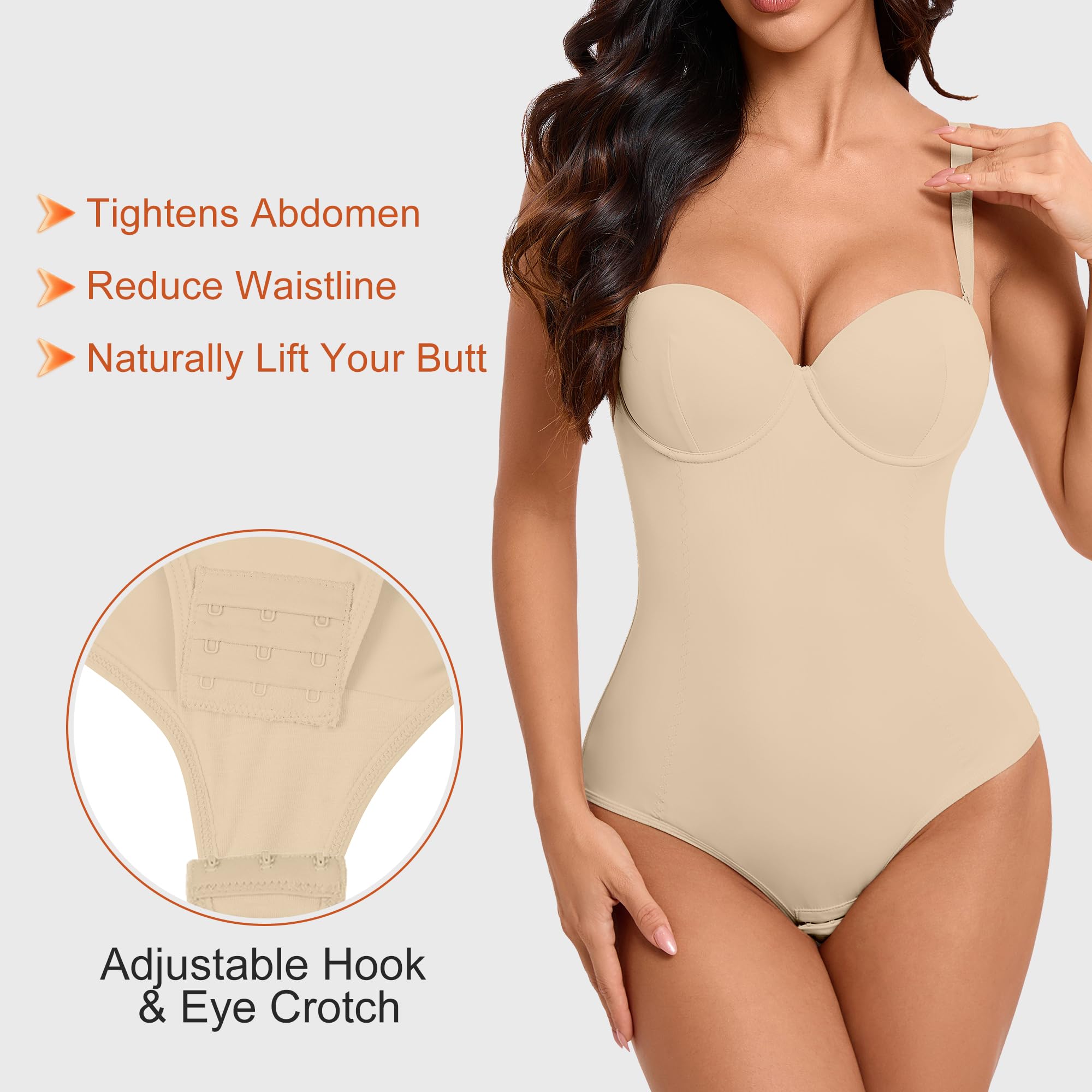 Body sans bretelles avec soutien-gorge intégré - Contrôle du ventre - Body Shaper complet : bretelles amovibles sculptant le dos bas - Forme de compression