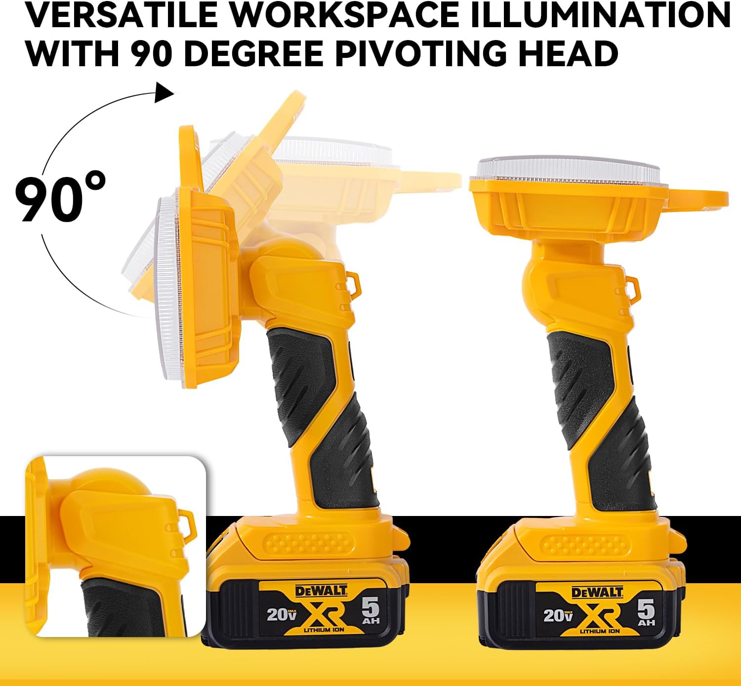 40W 4200LM Cordless LED Work Light for Dewalt 20V Max Li-Ion Battery, Job Site Light Spotlight with 3 Brightness Modes, Flashlight with 90° Adjustable Head and 5V/2.1A USB Port (No Batteries)