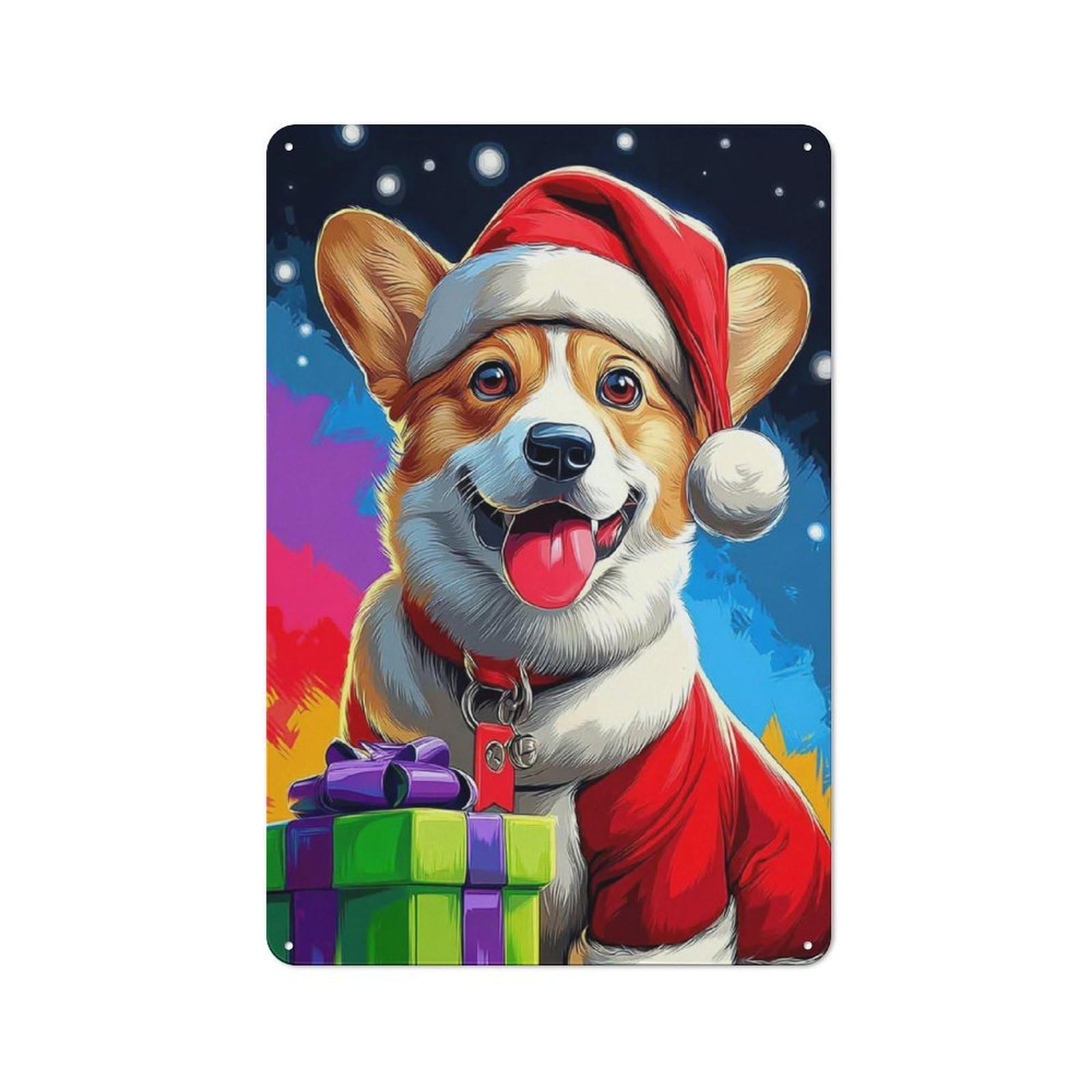 Junmoney Christmas Corgi With Presents -2 For Man Cave Or Games Room, Retro Metal Plaque 30X20cm, For Metal Sign Collectors, For Garage And Workshop Walls