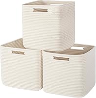 Vista 1 de AELS Cesta de Algodón Tejida a Mano para Almacenamiento, Contenedores de Almacenamiento de Cubo con Asas, Organizadores de Closet Plegables