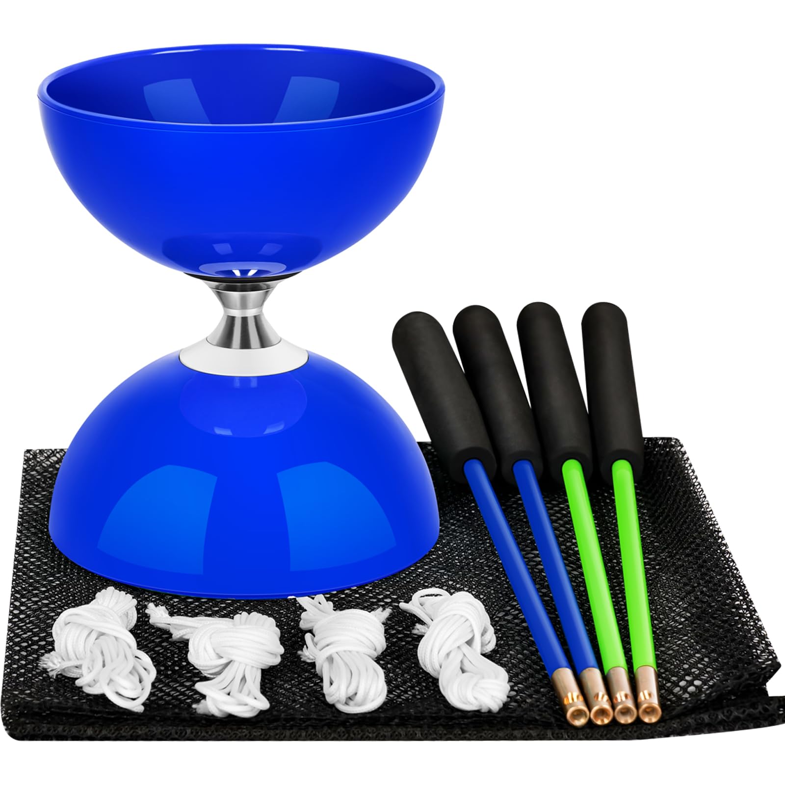BODYRHYTHM Pro Triple Bearing Chinese Yoyo with 2 Pairs of Carbon Sticks, 4 Strings, 1 Drawstring Bag, 5” Chinese Yoyo Diabolo Toy for Adult & Kids, - Best for Fitness and Tricks. (Deep Blue)