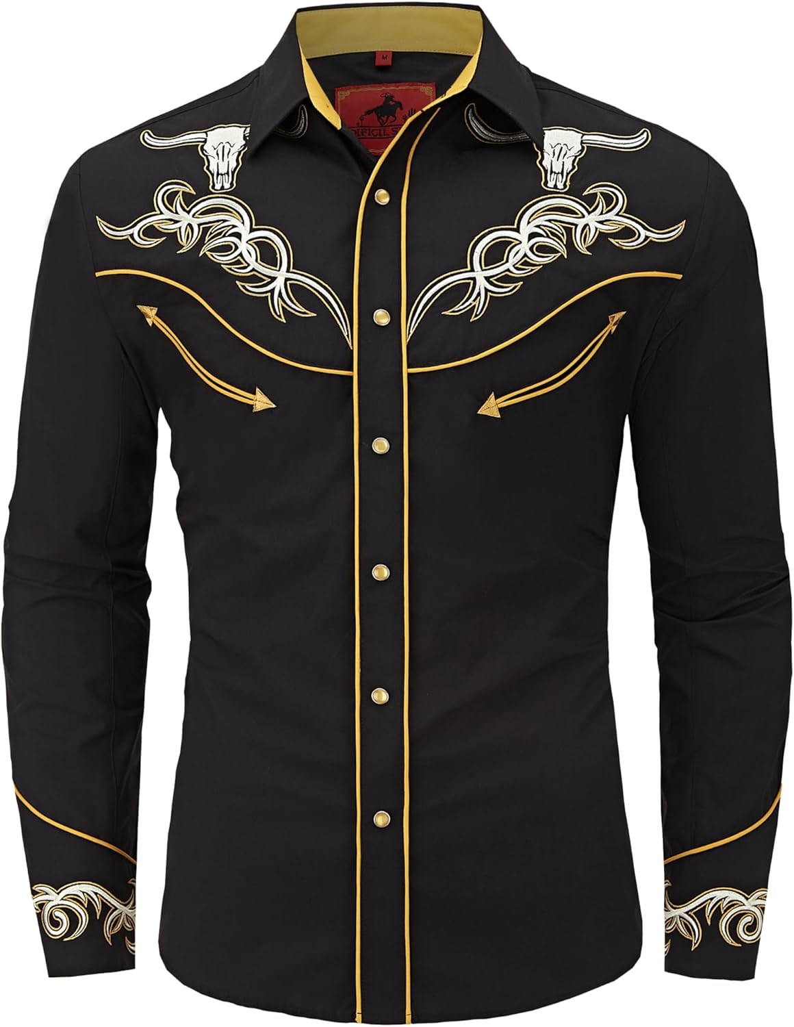 Men's Embroidered Exquisite Bull Head Western Cowboy Shirt Long Sleeve Regular Fit Snap Button Down Shirts