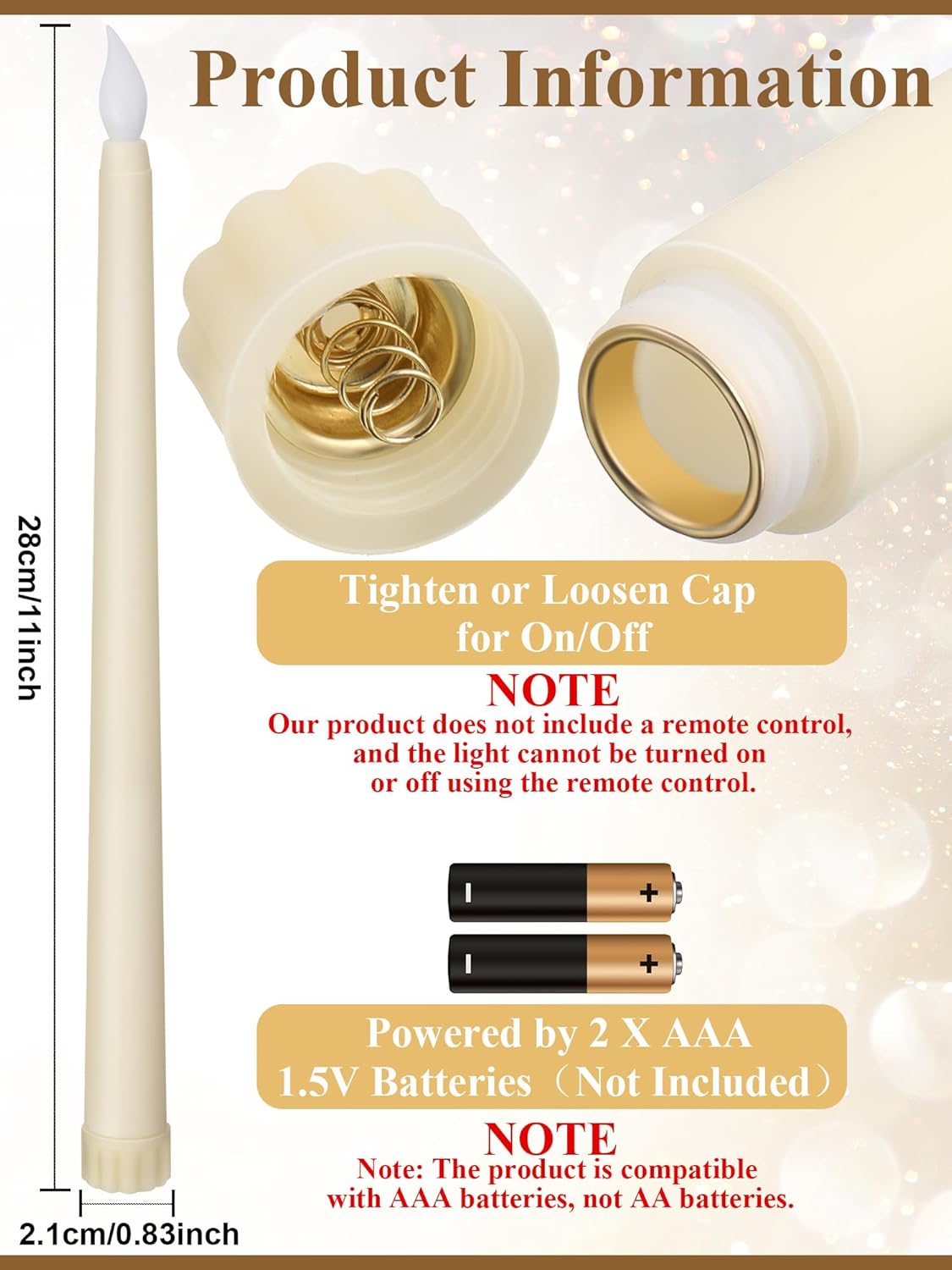 Retisee 50 Pcs 11 Inch Flameless Taper Candles LED Candles Bulk Battery Operated Taper Candle Flickering LED Candlesticks for Valentines Birthday Wedding Party Decor (Classic Style,Ivory)