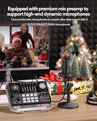 Miniatura 3 de MAONO Interfaz de audio MaonoCaster mezclador de podcasts de 10 canales para grabación de podcasts, streaming, youtube, TikTok, PC, guitarra