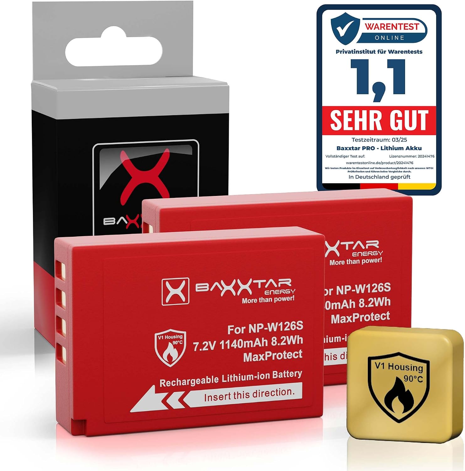 Baxxtar MaxProtect NP-W126s - Batterie Rechargeable 7.2V 1140mAh (2-Pack)