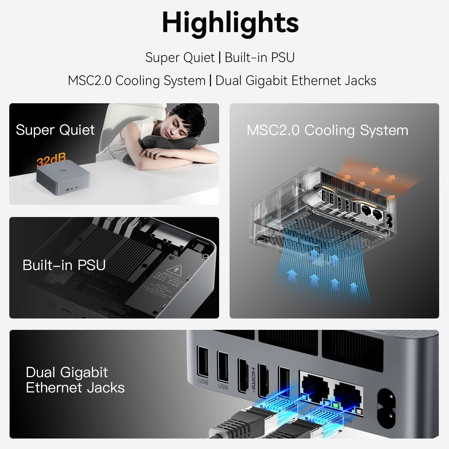 Beelink EQR7 Mini Desktop PC with AMD Ryzen 5 7535U 6C/12T, 32GB LPDDR5 1TB NVMe M.2 SSD, Dual Display Output, WiFi 6, Dual 1000M RJ45, Bluetooth 5.2 W-11 Mini PC