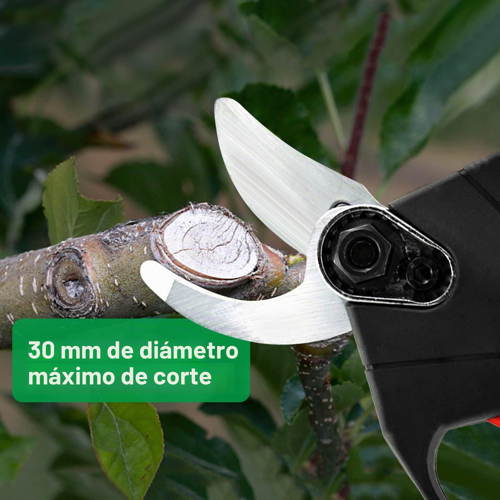 Tijera de Podar Electricas Profesional 30 mm Geevorks 21V Tijeras de Podar a Batería Li-Ion(2 * 2000mAh) Carga Rápida Diseño Antideslizante Cortador Eléctrico Ramas Inalámbrico para Jardinería