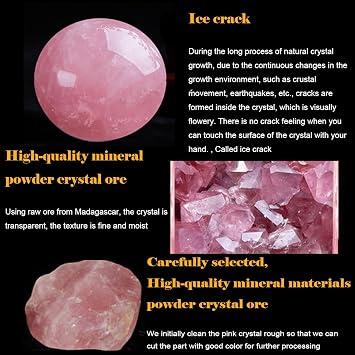 Rose Quartz Crystal Ball with Wood Stand - Polished Healing Gemstone Sphere - Natural Mineral Collcetible Sculpture Figurine for Crystals Therapy & Divination,8cm