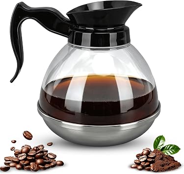 Coffee Decanter Pot, 1.2QT Universal Coffee Pot Commercial Coffee Maker Pot Replacement with Black Handle for Coffee Machine Stove Reusable
