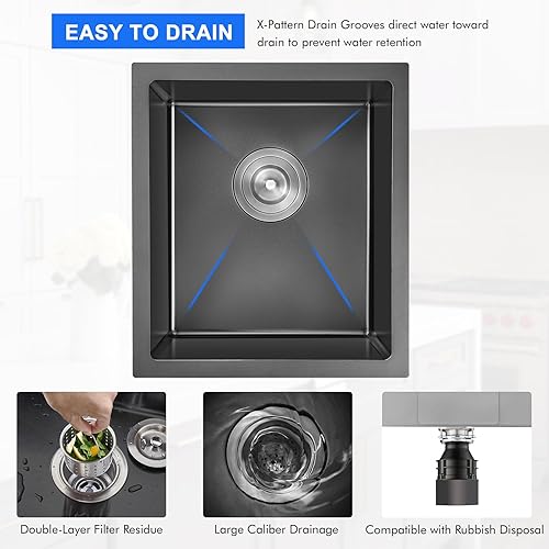 Vista 77 de MENATT Fregadero de cocina de 20 pulgadas, acero inoxidable SUS304 hecho a mano, fregadero de cocina con colador de fregadero (cepillado), 20 x 16 x