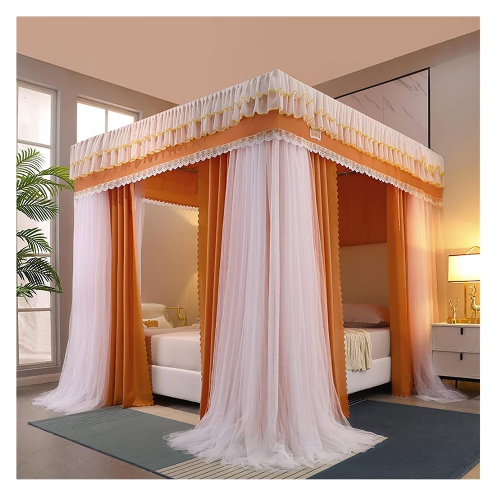Moskitonetz Bett Doppelter Luxus-Betthimmel, Schlafzimmer-Moskitonetz-Bettvorhang(200x220x200cm)